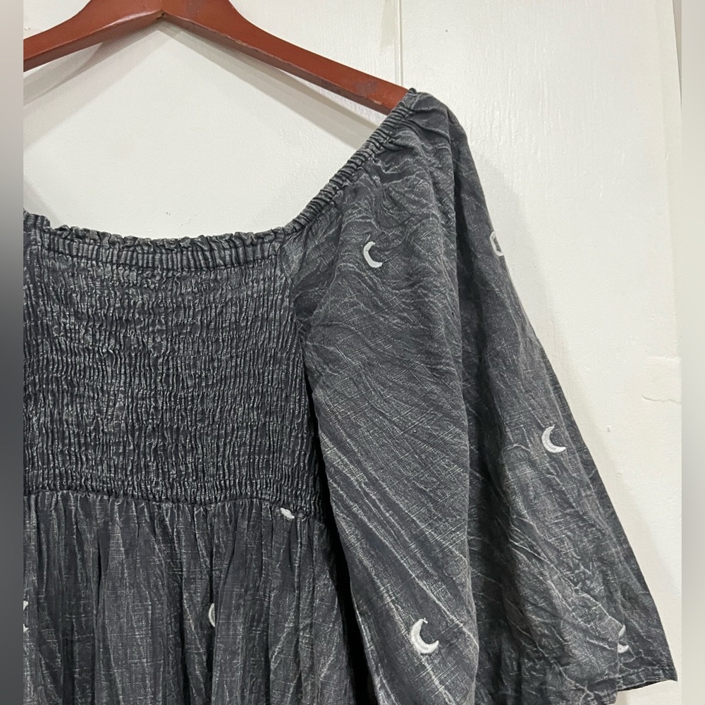 NEW EARTHBOUND Light Gray Embroidered Crescent Smocked Maxi Dress Size: Small - Picture 6 of 15